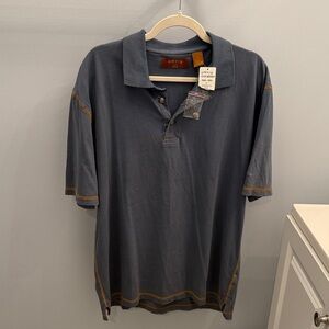 Orvis Men's Polo Shirt in Blue with Brown Accents